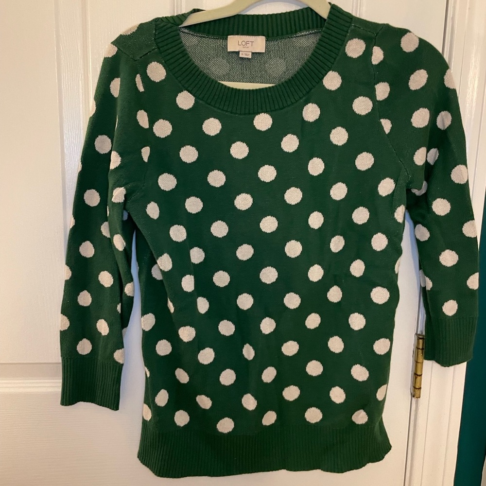 3/4 Sleeved Green Polka Dot Sweater